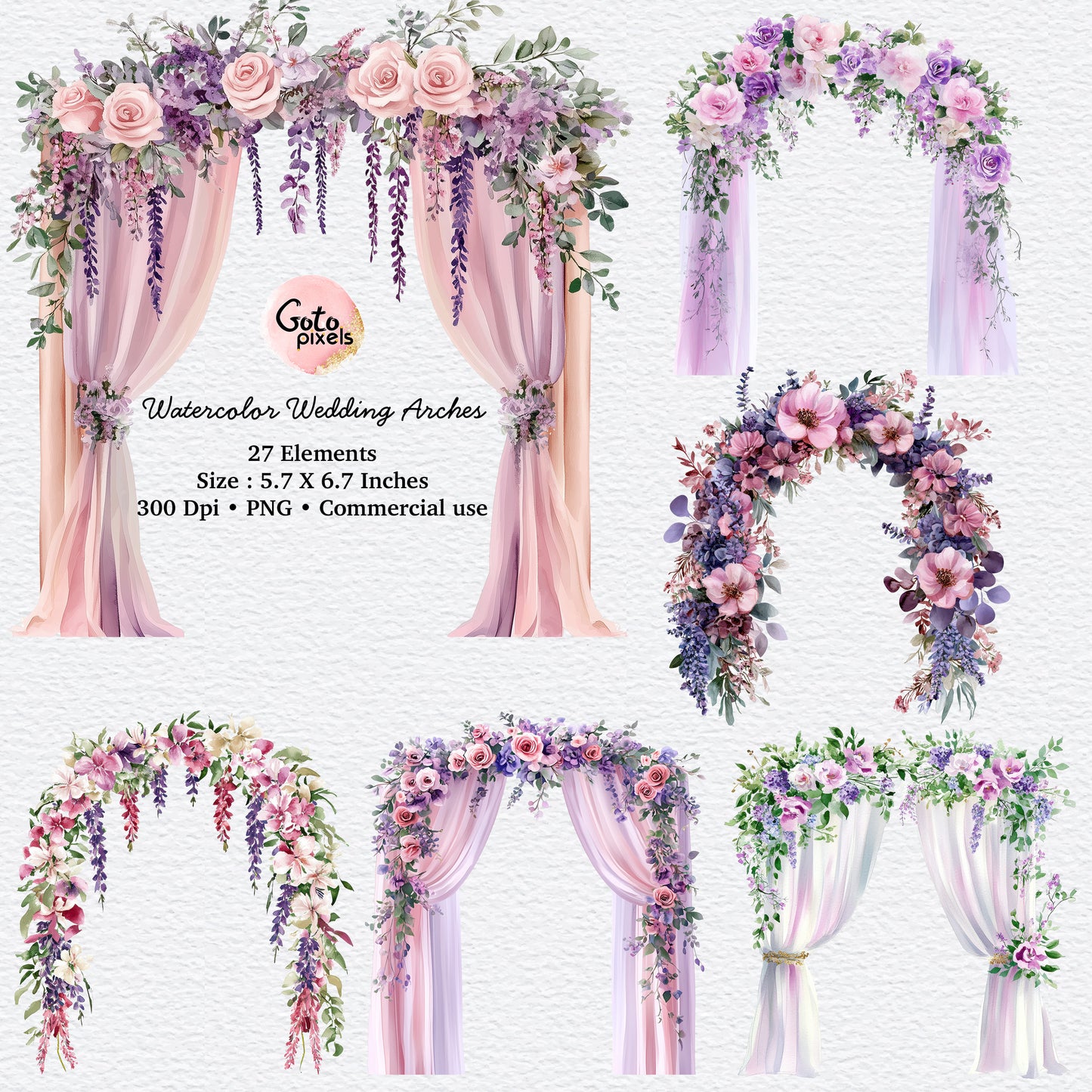 Watercolor wedding arches - demo digital listing