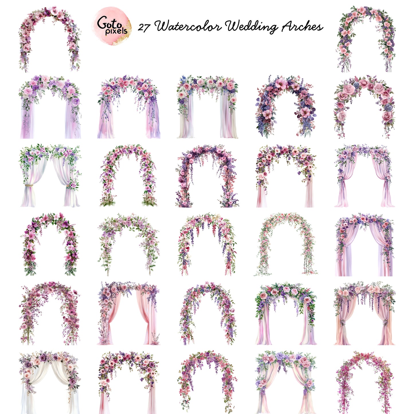 Watercolor wedding arches - demo digital listing