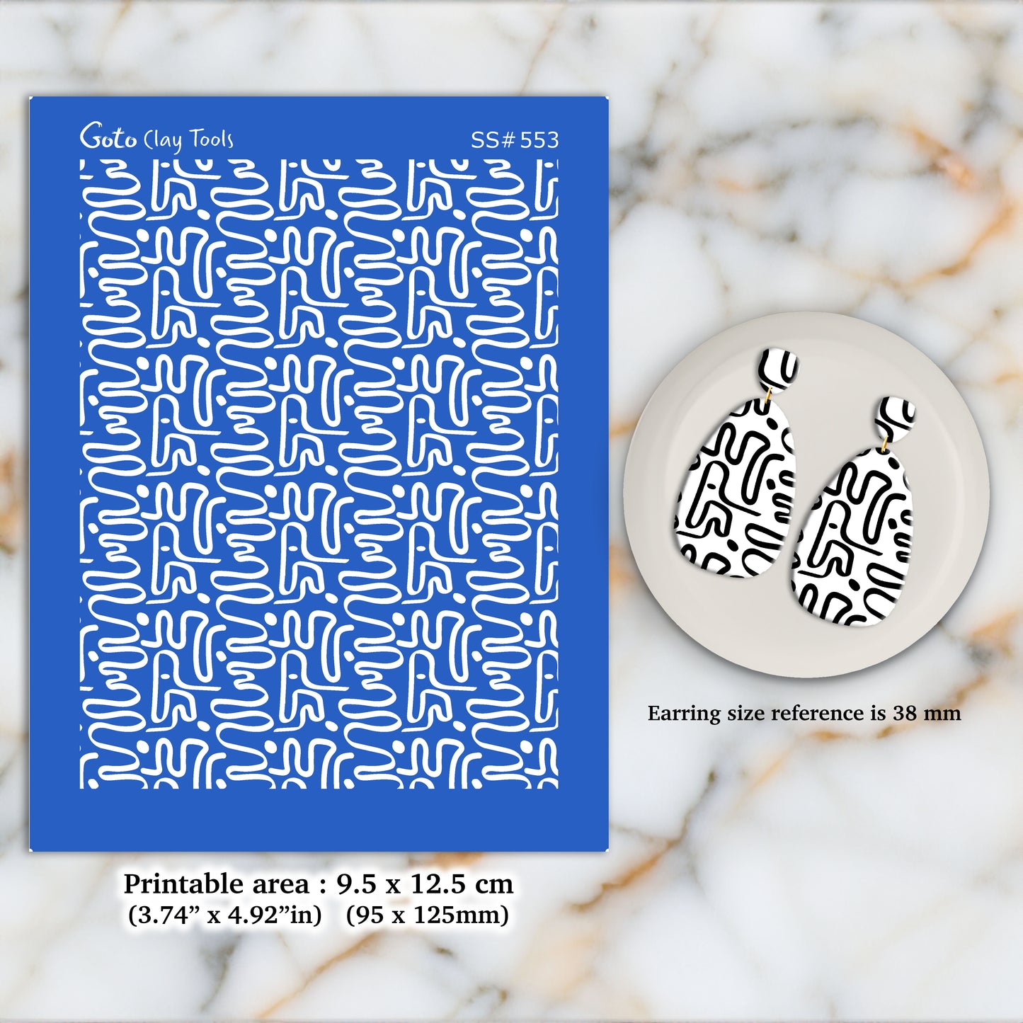 Abstract squiggle Silkscreen for Polymer Clay Earring making, Clay Stencils, Clay Earring Silkscreen, Polymer Clay Supplies SS#553