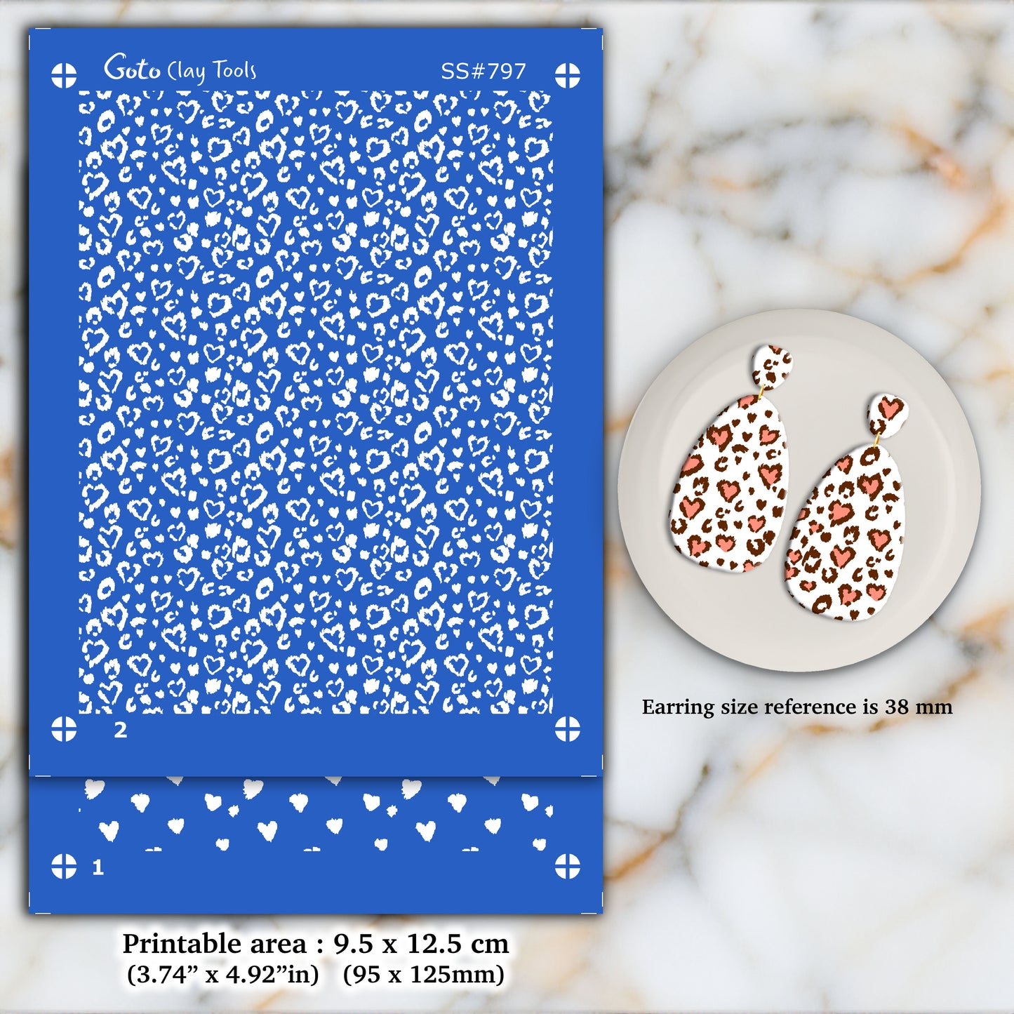 2 Layers Heart Leopard Silkscreen for Polymer Clay Earring making, Clay Stencils, Clay Earring Silkscreen, Polymer Clay Supplies SS#797