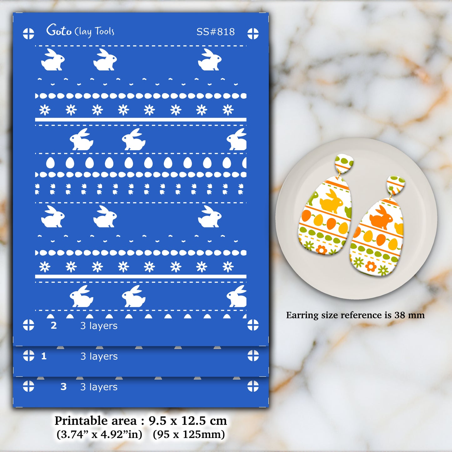 3 Layers Easter Border Silkscreen for Polymer Clay Earring making, Clay Stencils, Clay Earring Silkscreen, Polymer Clay Supplies SS#818