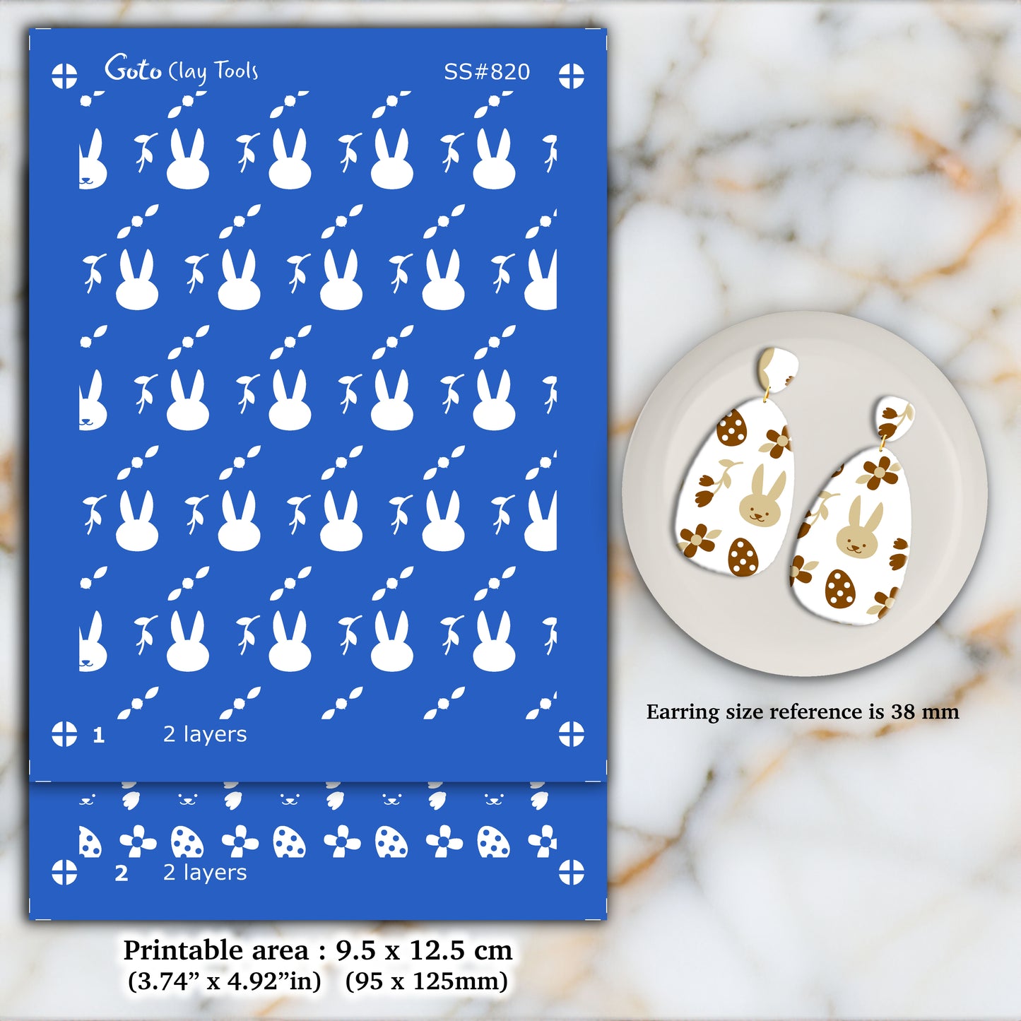2 layers Easter bunny Silkscreen for Polymer Clay Earring making, Clay Stencils, Clay Earring Silkscreen, Polymer Clay Supplies SS#820