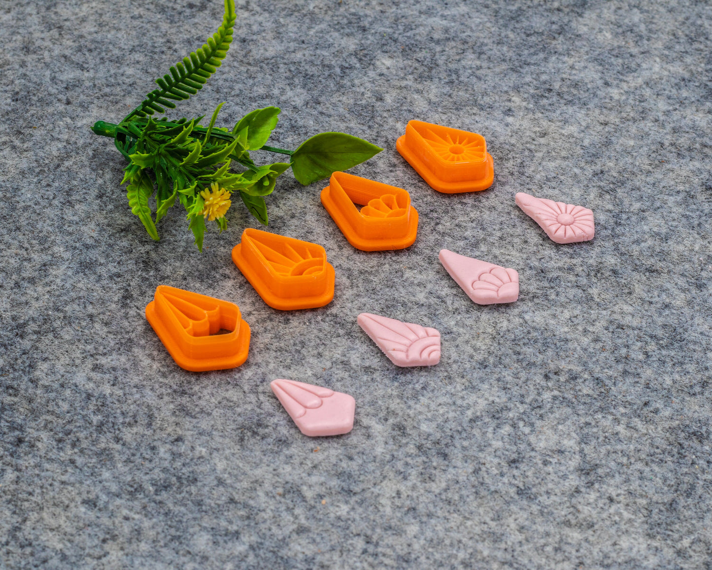 Bohemian style cutter for polymer clay, Diamond shape polymer clay cutter with embossed rays and flower #613