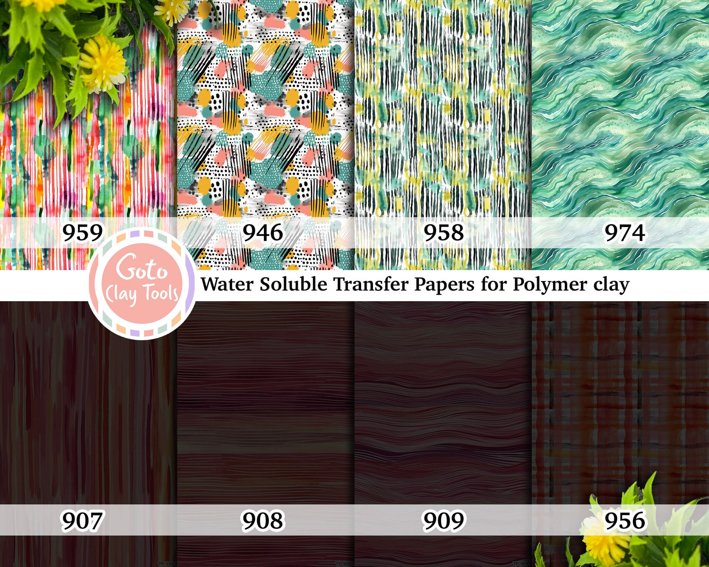Watercolor Stripes Transfer Paper for Polymer Clay (4x5.5 inches)
