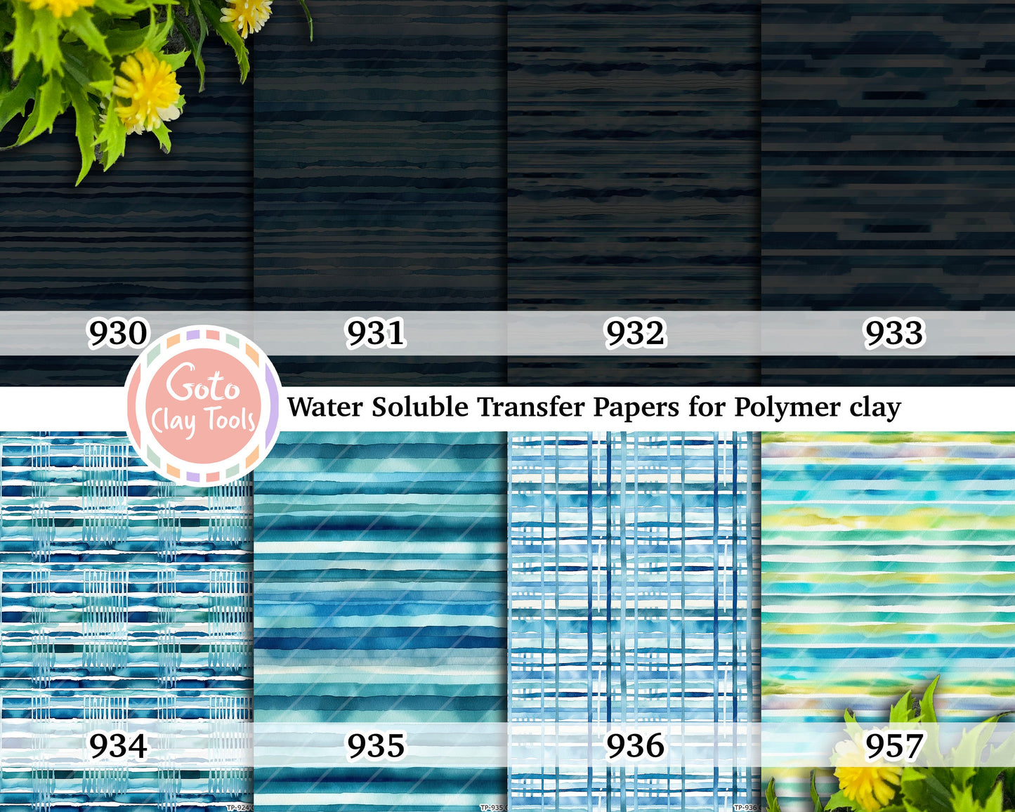 Water soluble Transfer paper for polymer clay, Watercolor Blue Stripes Stripes patterns, polymer clay image transfers, magic transfer paper
