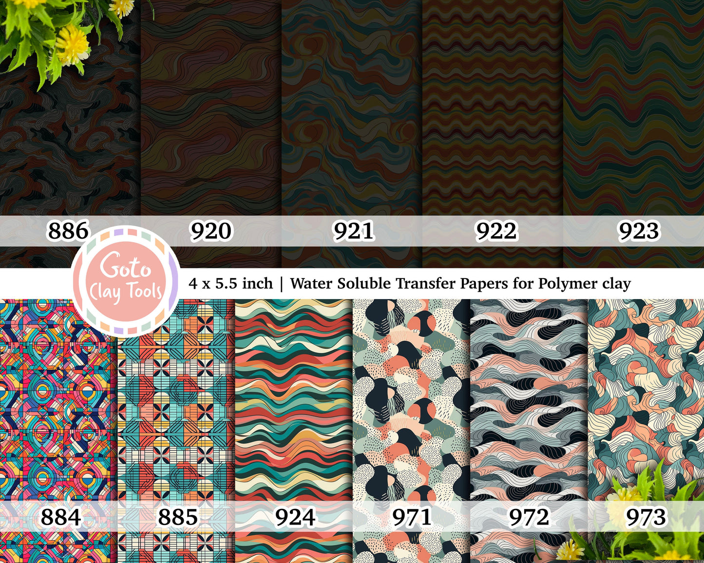 Water soluble Transfer paper for polymer clay, Abstract waves patterns, polymer clay image transfers, magic transfer paper