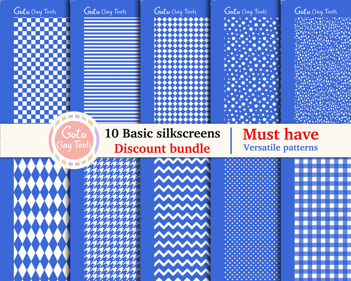 10 Basic Silkscreens for polymer clay, Discount bundle