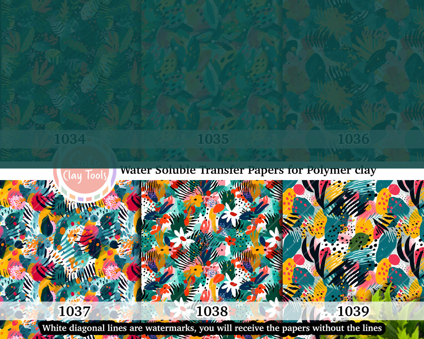 Water soluble Transfer paper for polymer clay, Colorful Tropical abstract pattern, polymer clay image transfers, magic transfer paper
