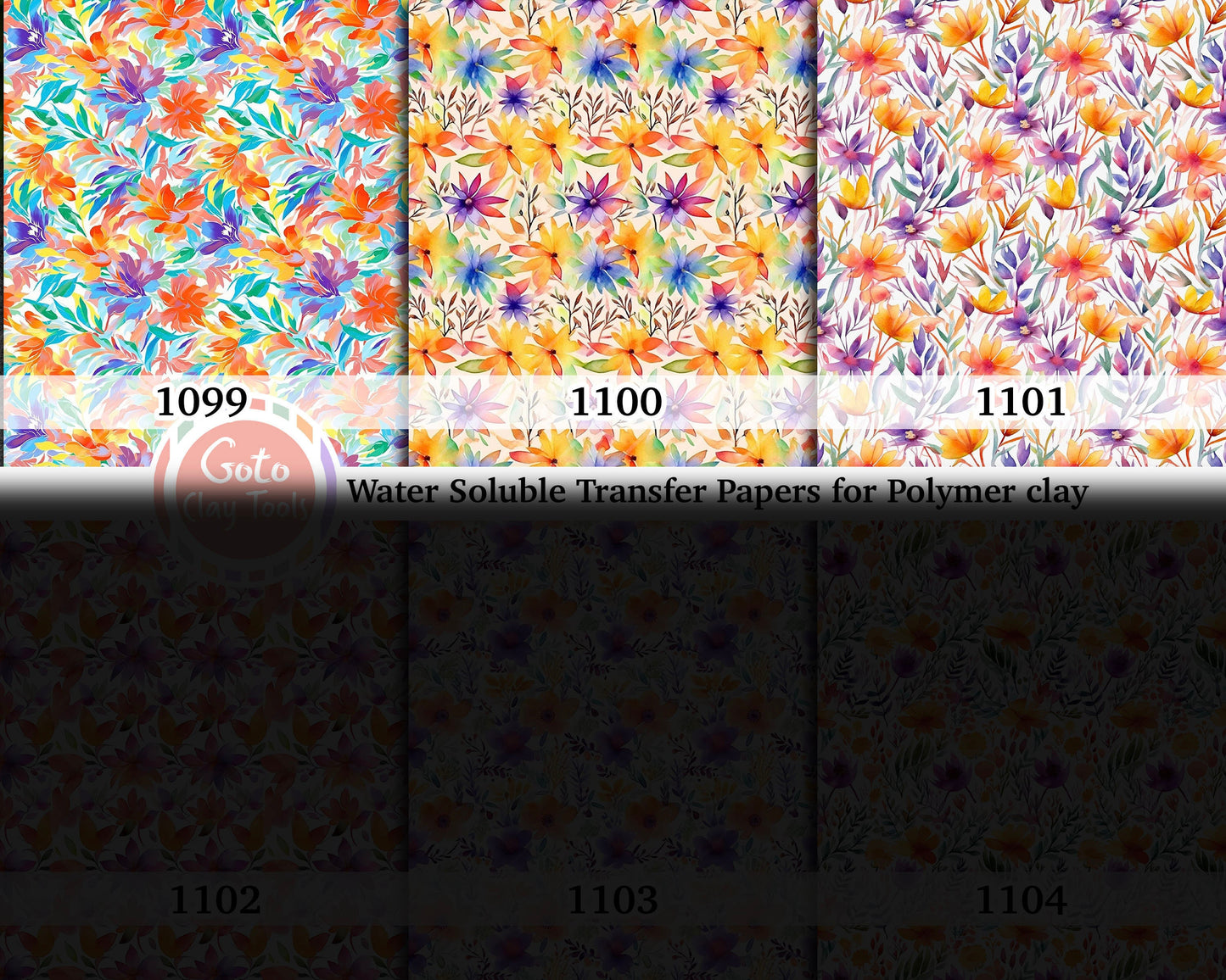 Watercolor Floral Transfer Paper for Polymer Clay (4x5.5 inch)