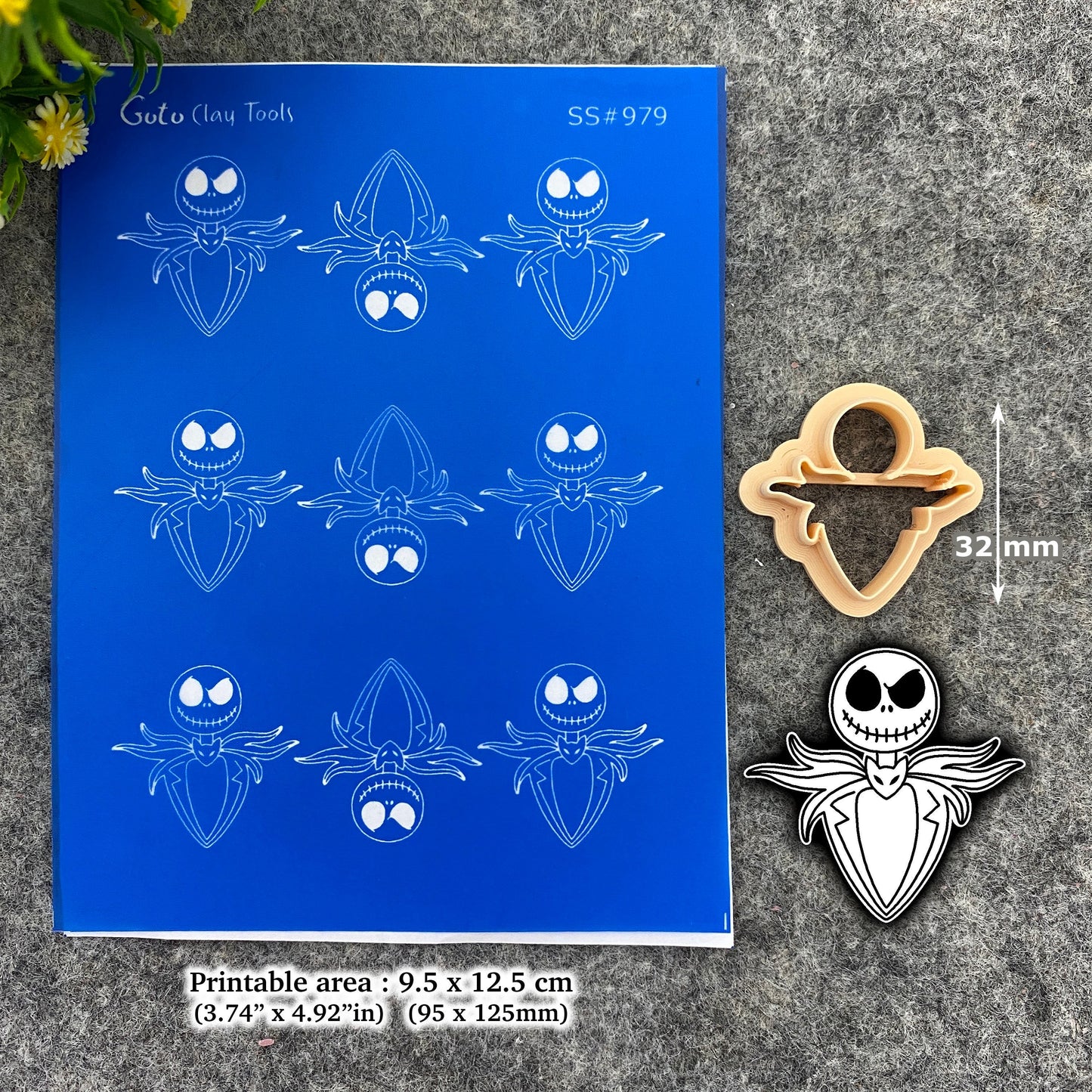 Halloween Jack Silkscreen for Polymer Clay Earrings: 32mm Cutter SS#979