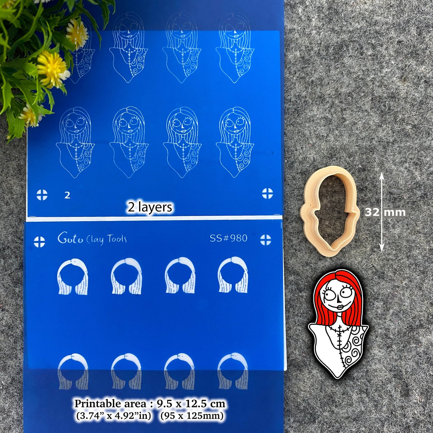 Halloween Sally Silkscreen for Polymer Clay Earrings: 32mm Cutter SS#980