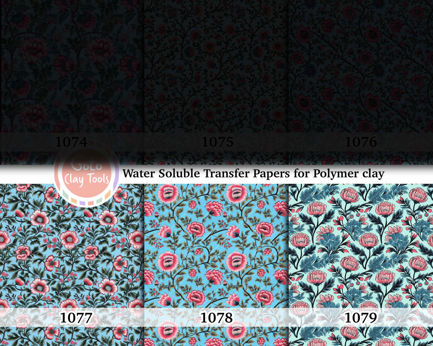Water soluble Transfer paper for polymer clay, Ethnic floral pattern, polymer clay image transfers, magic transfer paper