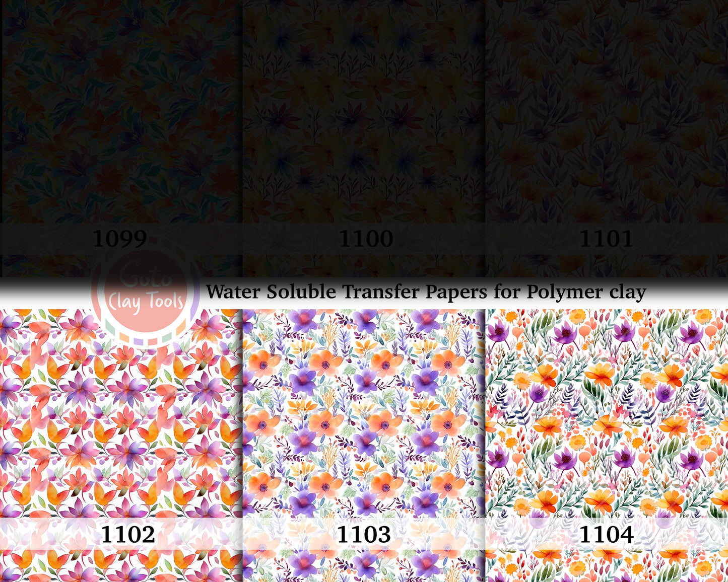 Watercolor Floral Transfer Paper for Polymer Clay (4x5.5 inch)