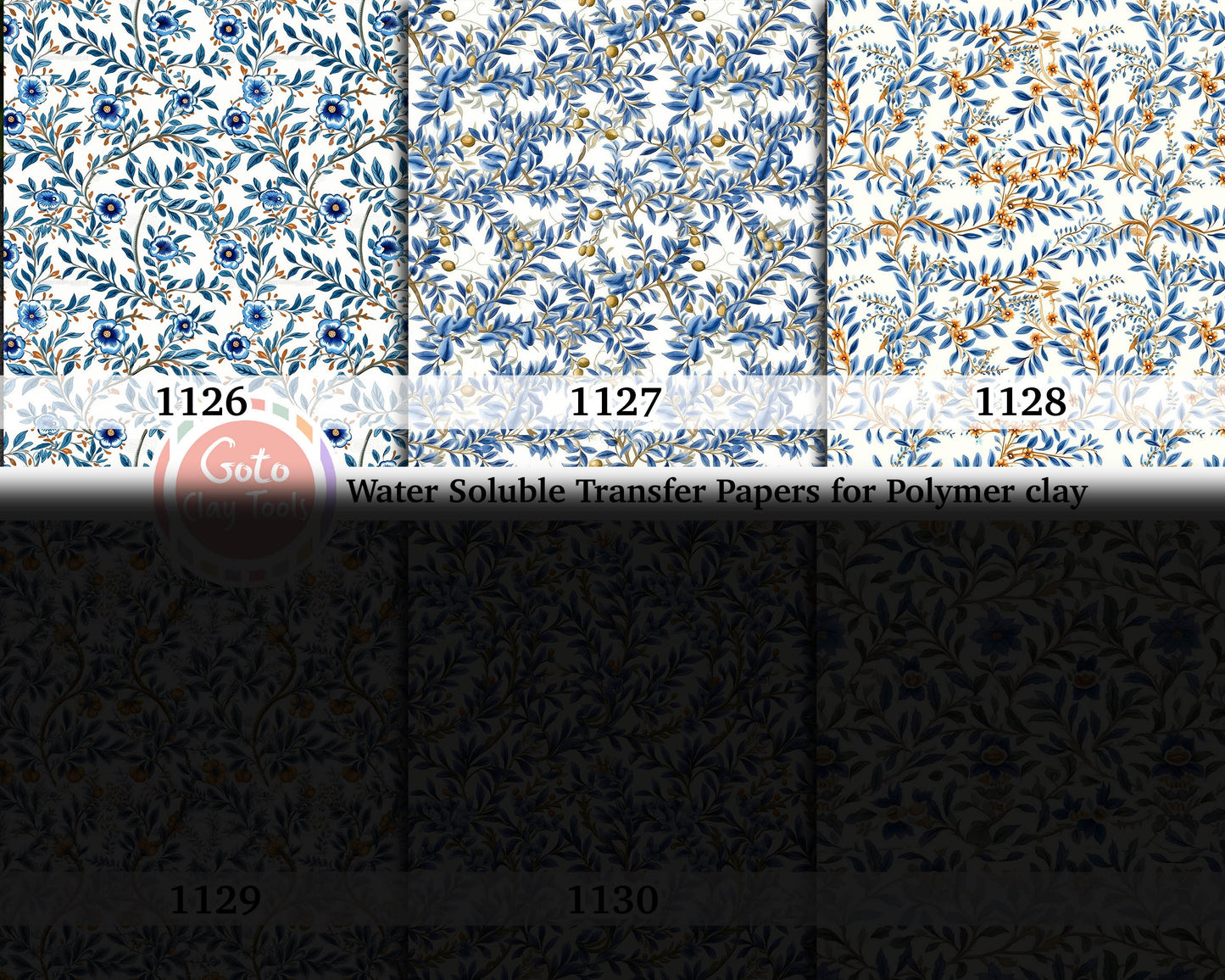 Blue Chinoiserie Polymer Clay Transfer Paper: Water Soluble