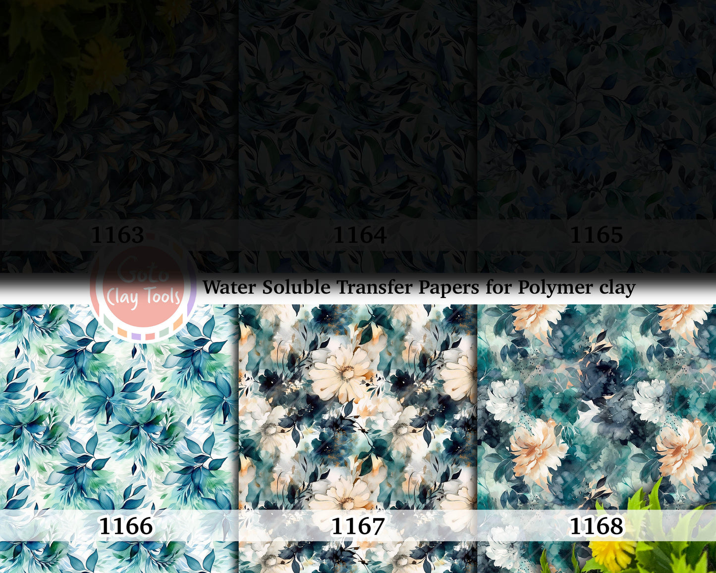 Aqua Floral Polymer Clay Transfer Paper: Water Soluble (4x5.5 inches)