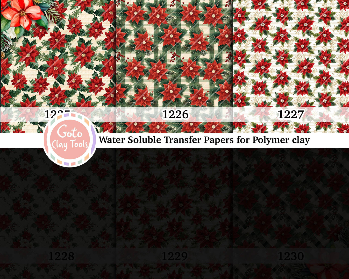 Poinsettia Pattern Transfer Paper for Polymer Clay (4x5.5 inches)