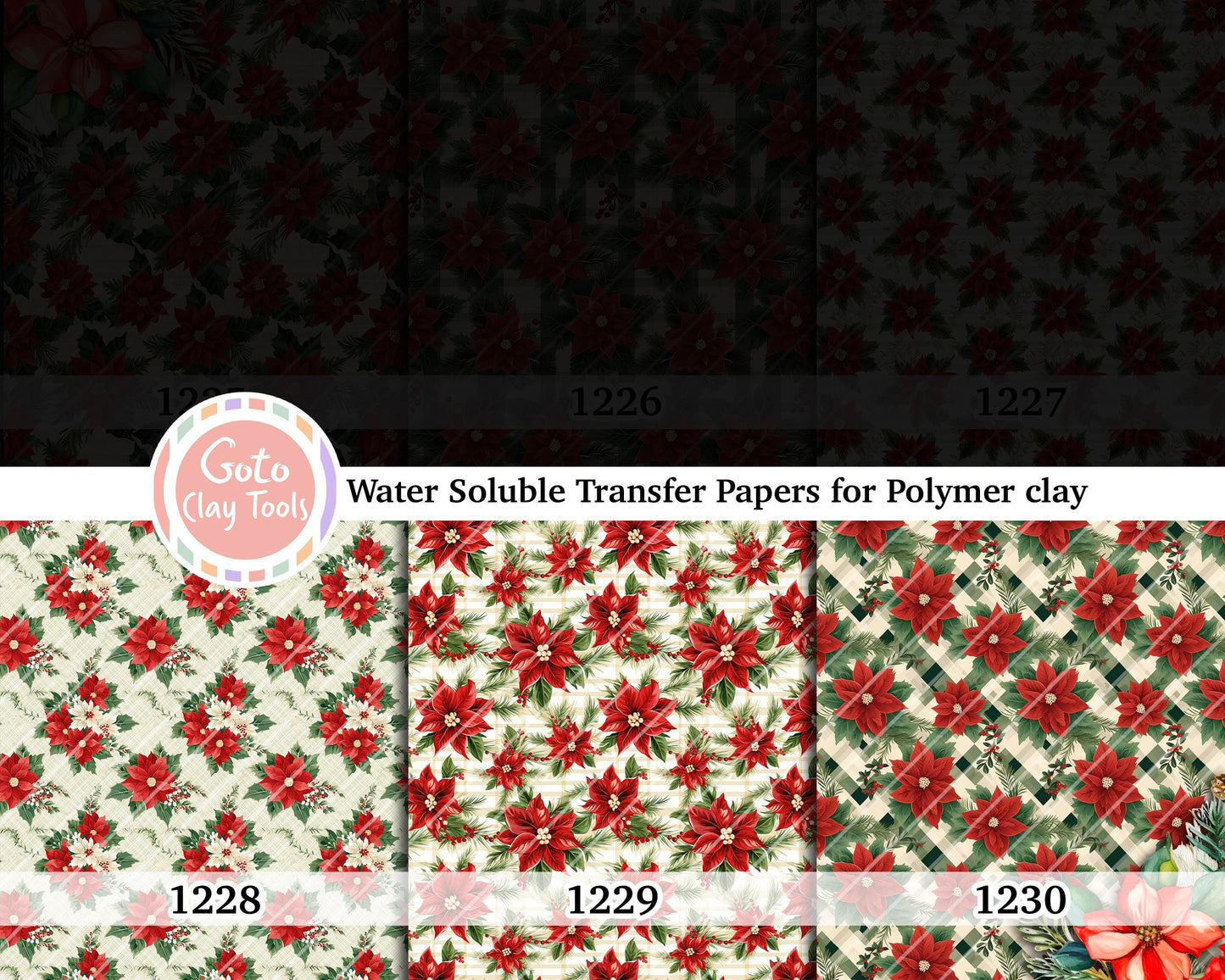 Poinsettia Pattern Transfer Paper for Polymer Clay (4x5.5 inches)