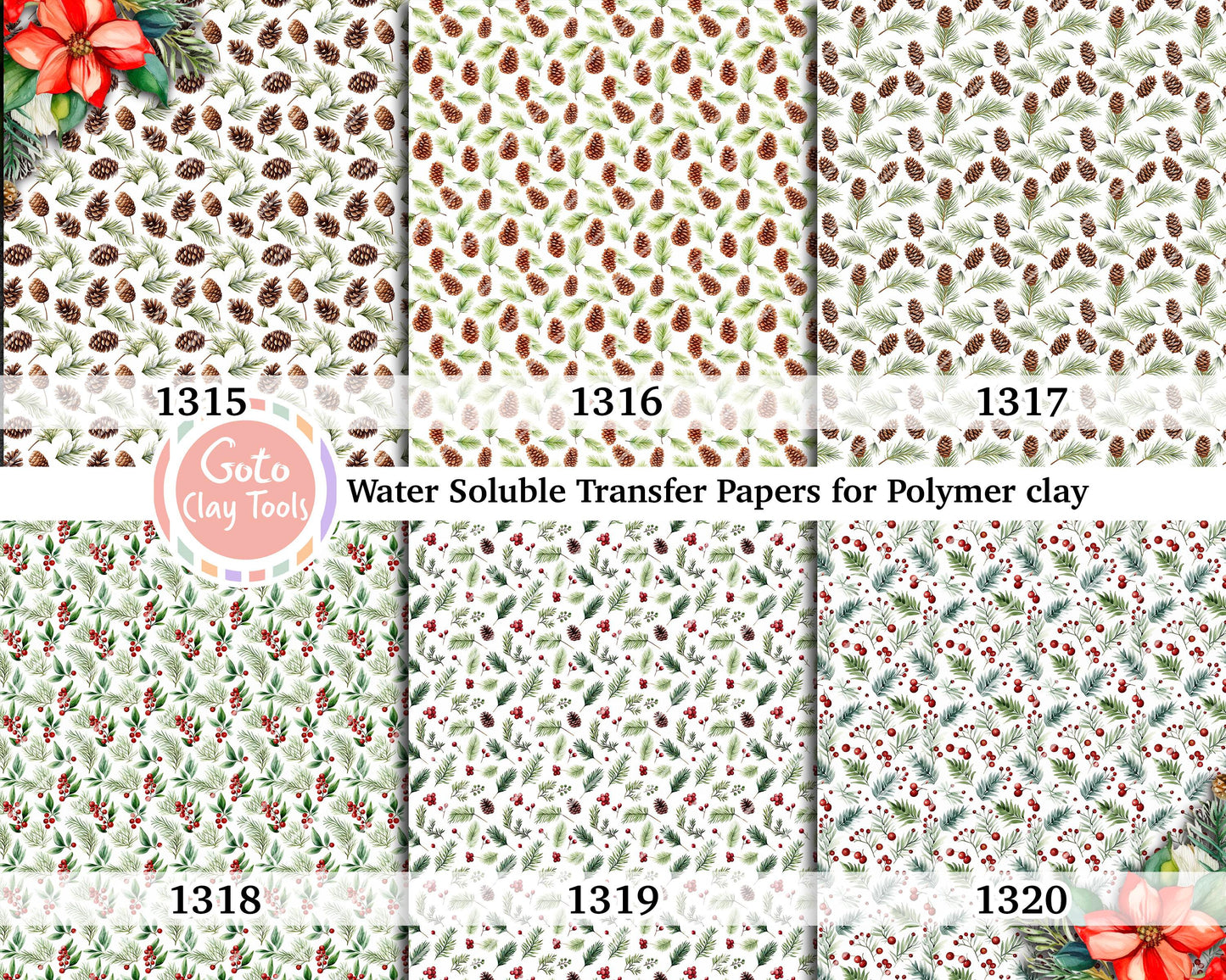 Christmas Pattern Water Soluble Transfer Paper for Polymer Clay (4x5.5 inches)