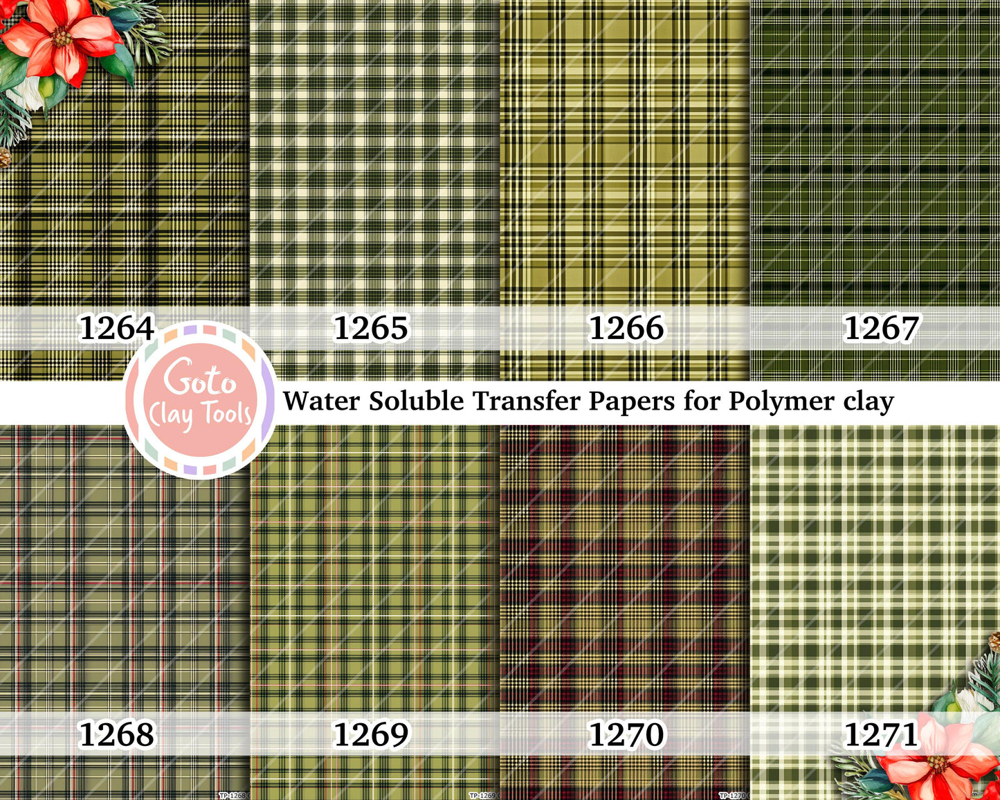 Green Plaid Polymer Clay Image Transfers: Water Soluble Paper (4x5.5 in)