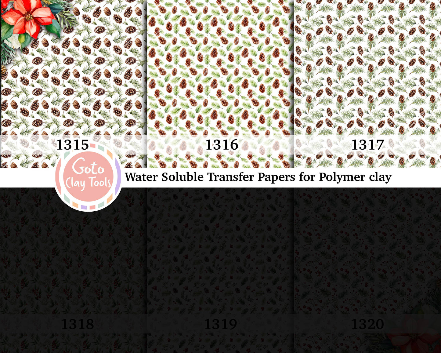 Christmas Pattern Water Soluble Transfer Paper for Polymer Clay (4x5.5 inches)