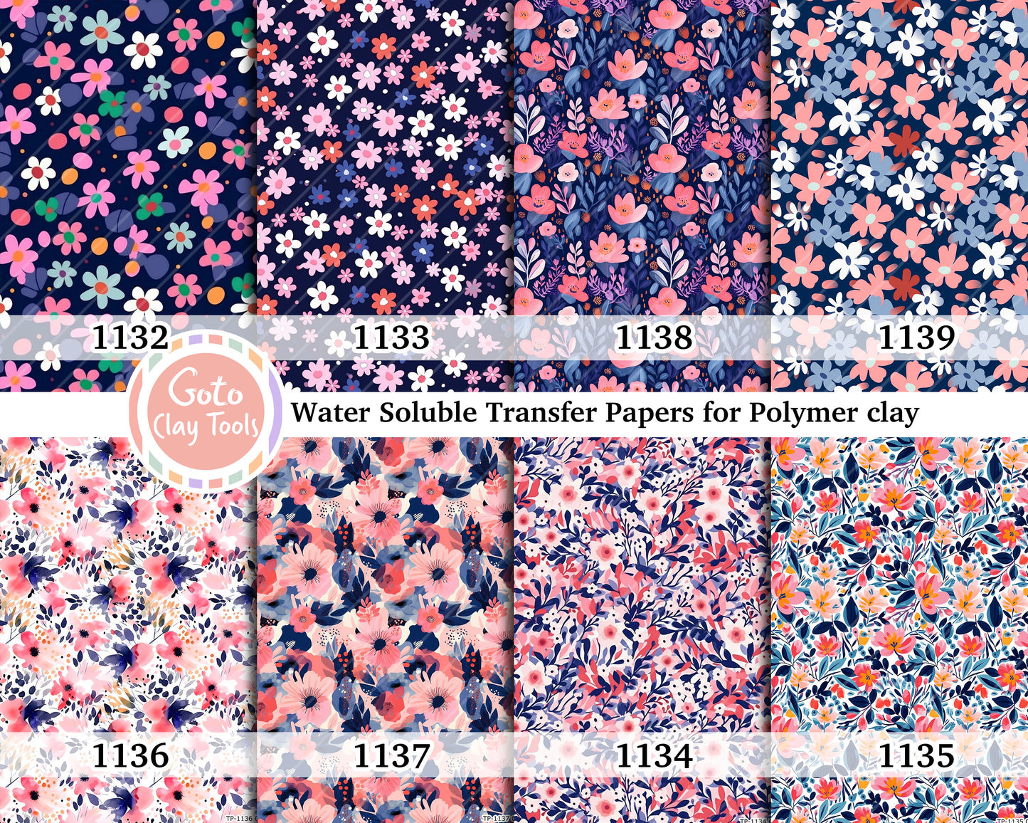 Floral Water Soluble Transfer Paper for Polymer Clay (4x5.5 inch)