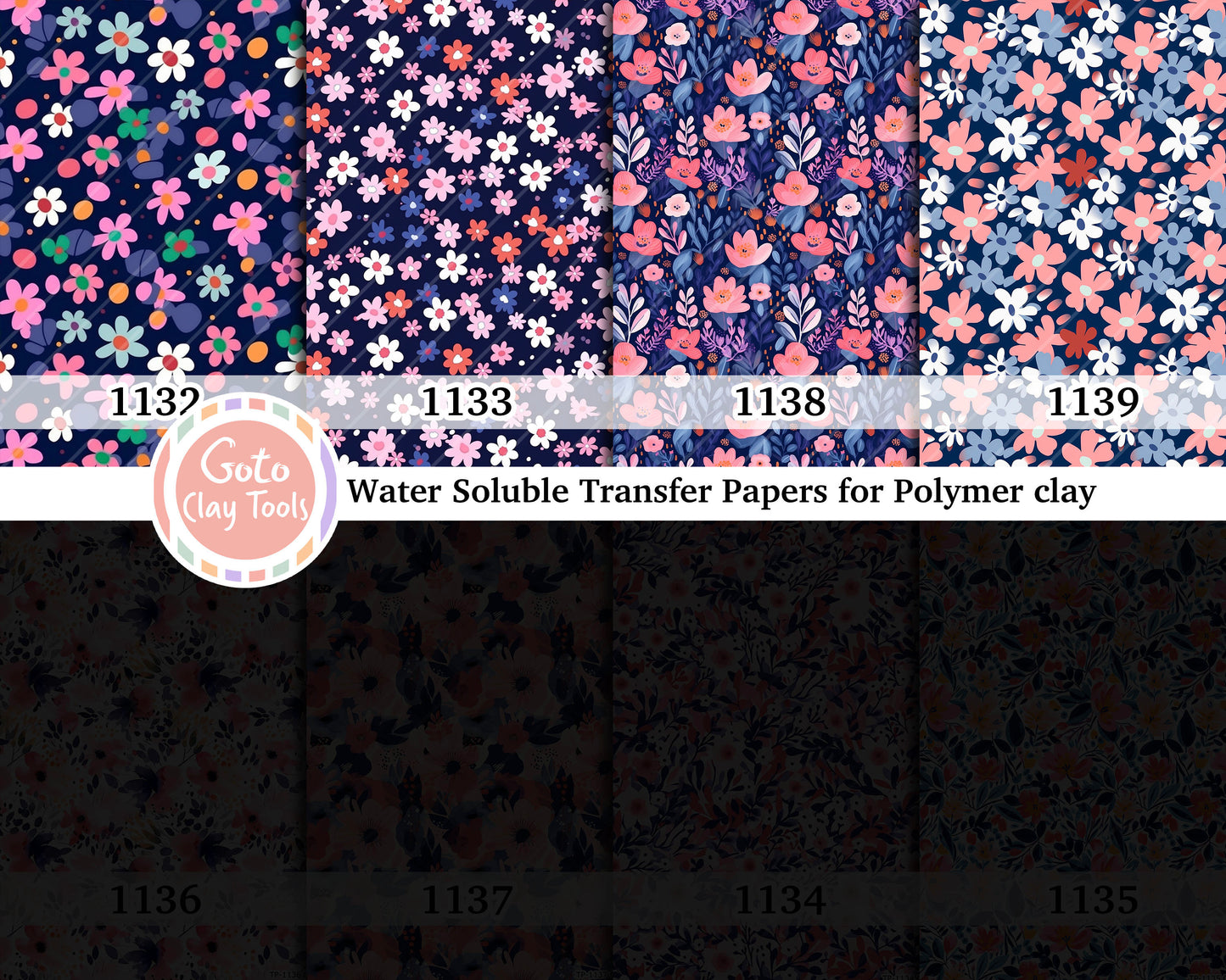 Floral Water Soluble Transfer Paper for Polymer Clay (4x5.5 inch)