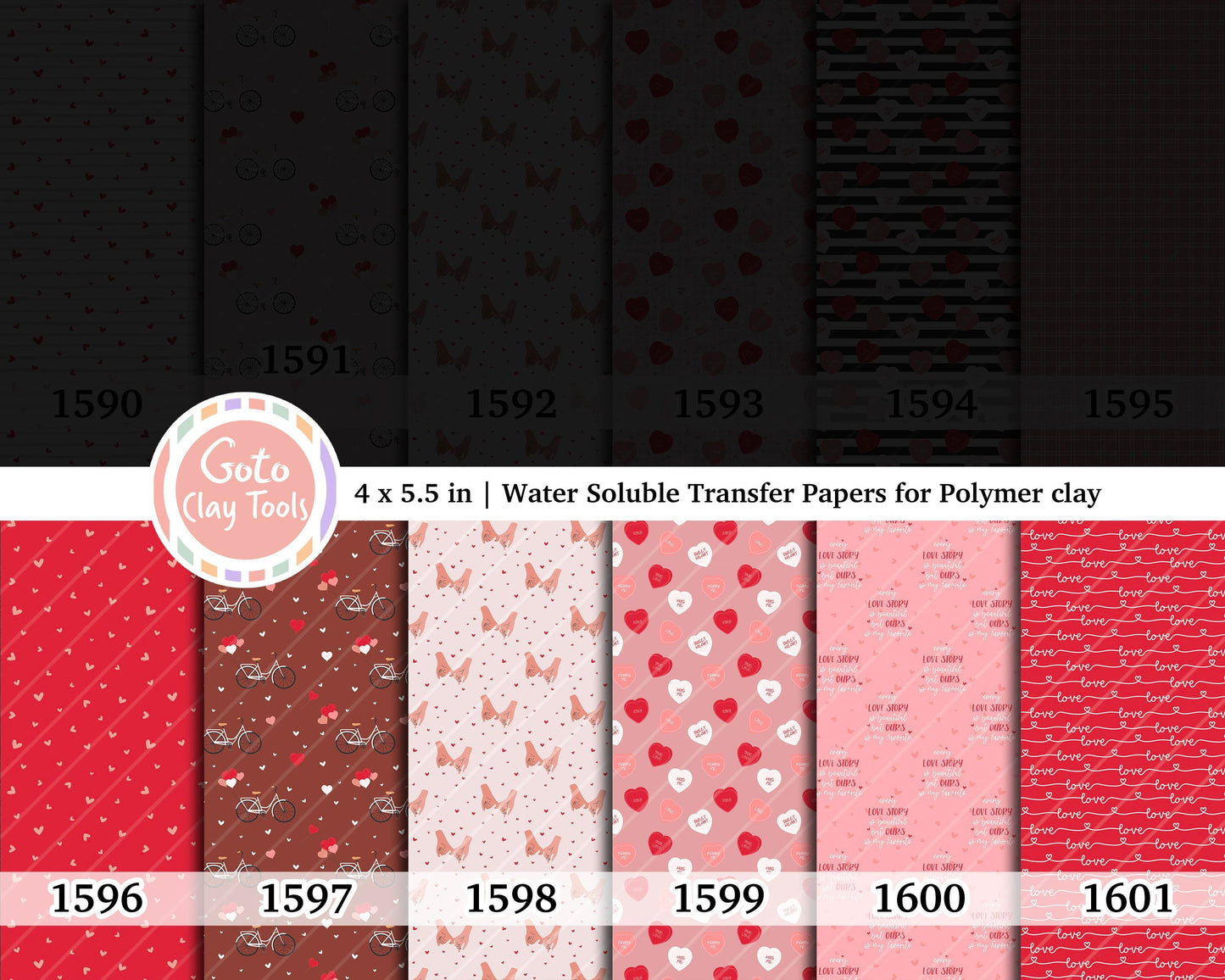 Valentine Polymer Clay Transfer Paper: Love Hearts, Hand Holding (4x5.5 in)
