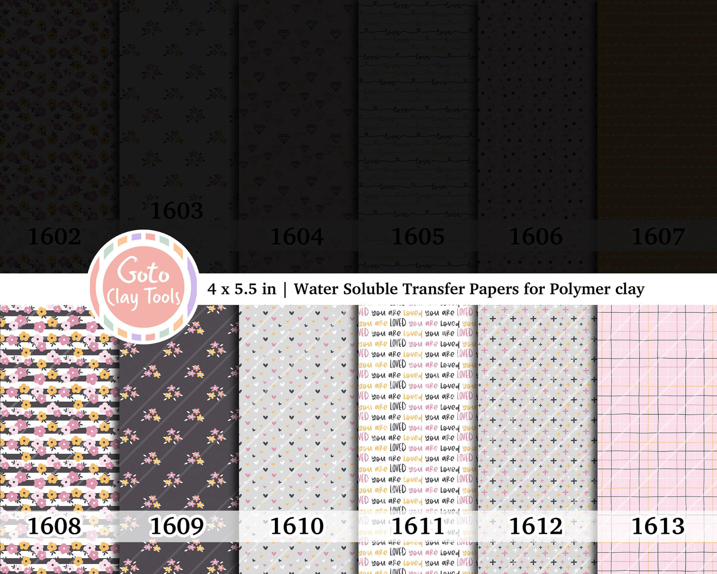Valentine Water Soluble Transfer Paper for Polymer Clay: Love & Flower (4x5.5 inches)