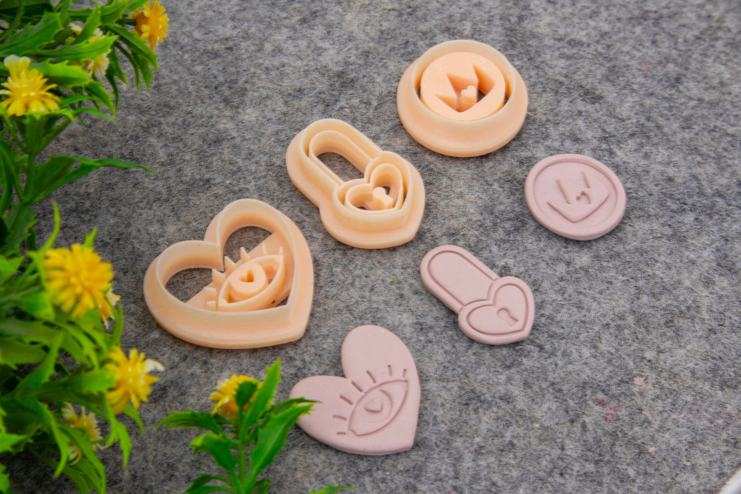 Valentine Embossed Clay Cutters: Love Lock, Evil Eye, Polymer Earring Making #701