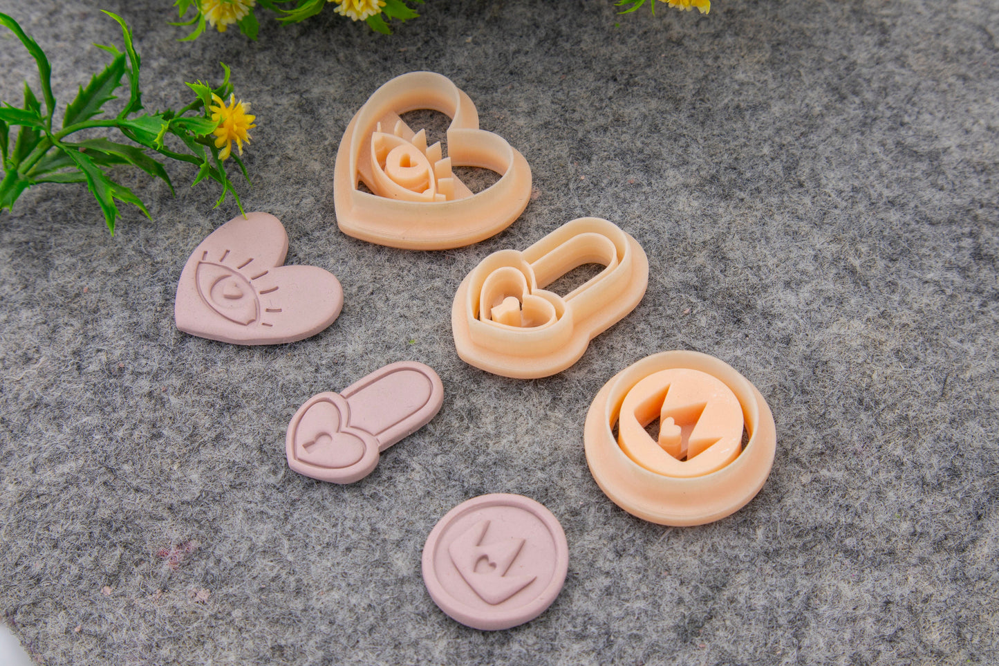 Valentine Embossed Clay Cutters: Love Lock, Evil Eye, Polymer Earring Making #701