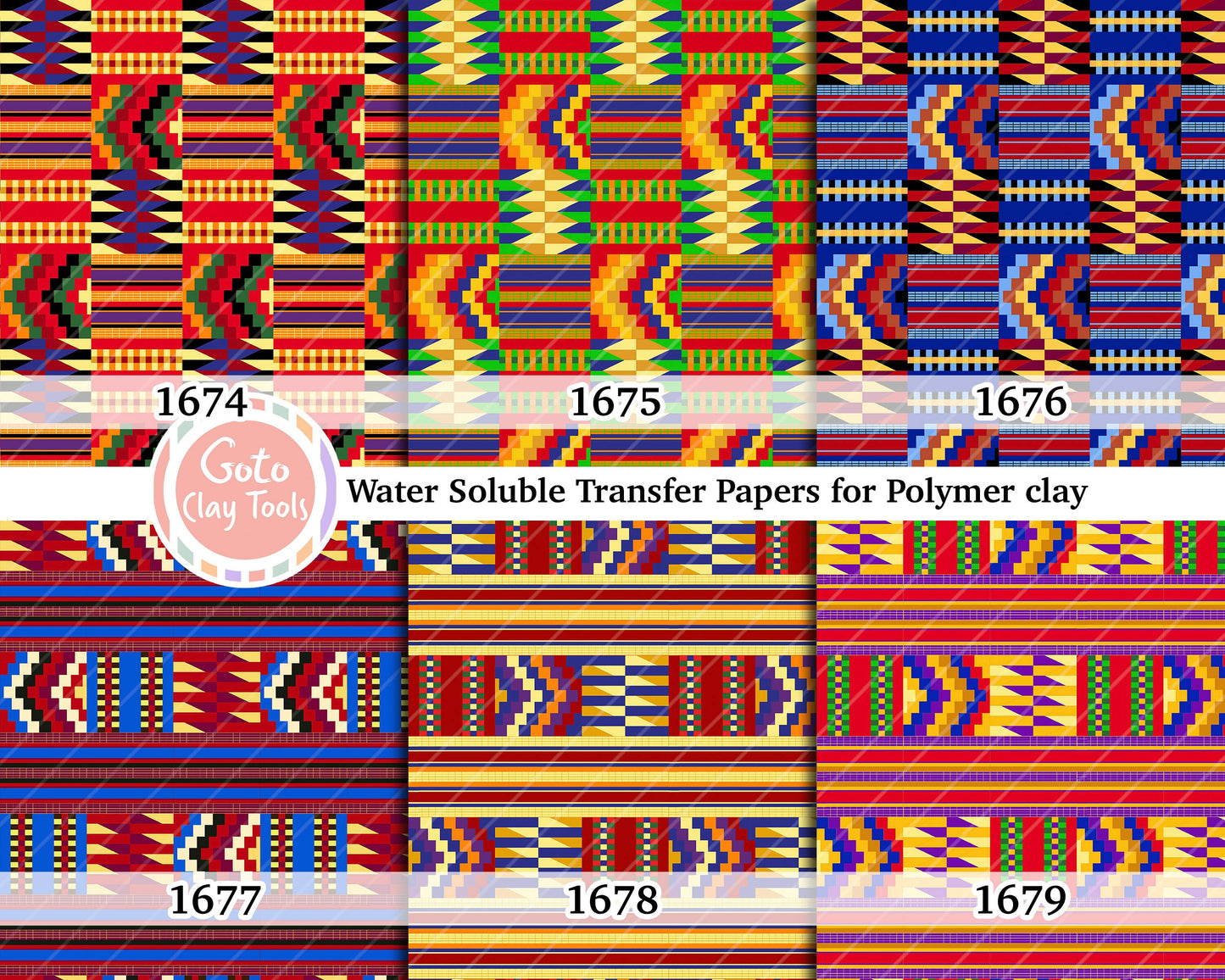 Water soluble Transfer paper for polymer clay, African Kente pattern, polymer clay image transfers, magic transfer paper