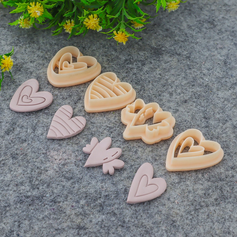 Valentine heart embossed clay cutter, polymer clay cutter for earring making #707-5