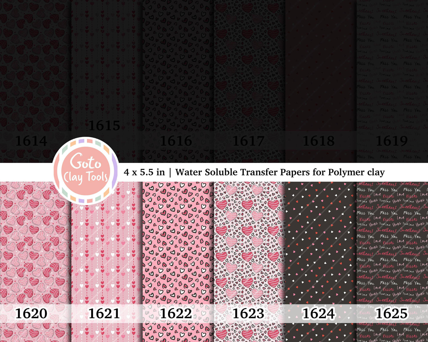 Valentine Heart Watersoluble Transfer Paper for Polymer Clay (4x5.5 inches)