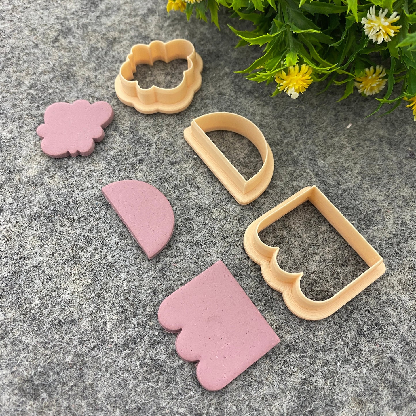 Organic shape clay cutter, polymer clay cutter for earring making, Half circle, Cloud, and Bunting shapes #672