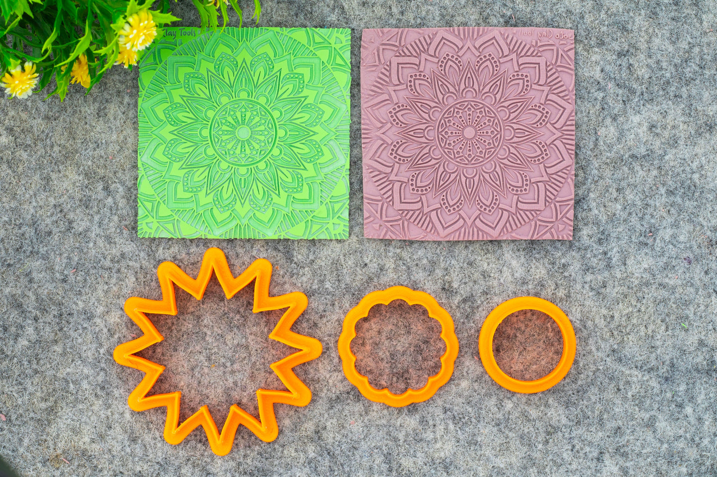 Mandala Texture Mat with Cutter Set: Polymer Clay Rubber Tile #M-6