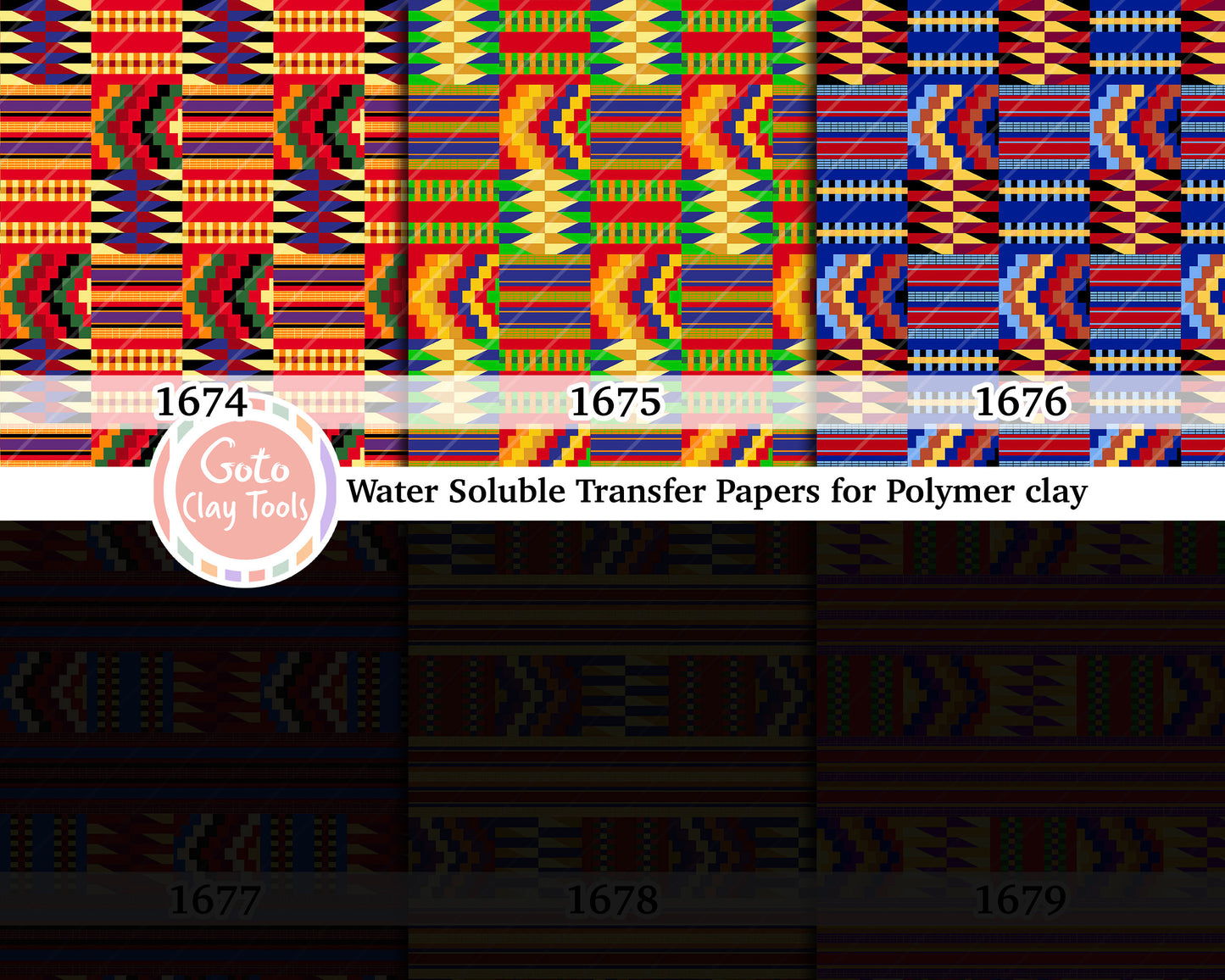 Water soluble Transfer paper for polymer clay, African Kente pattern, polymer clay image transfers, magic transfer paper