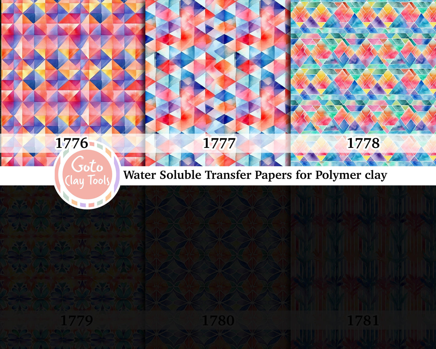 Water soluble Transfer paper for polymer clay, Watercolor geometrical pattern, polymer clay image transfers, magic transfer paper