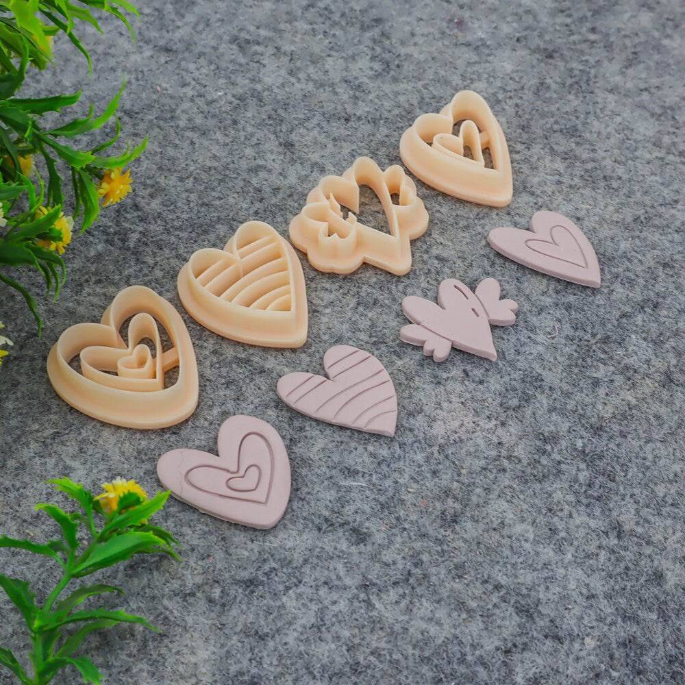 Valentine heart embossed clay cutter, polymer clay cutter for earring making #707-5