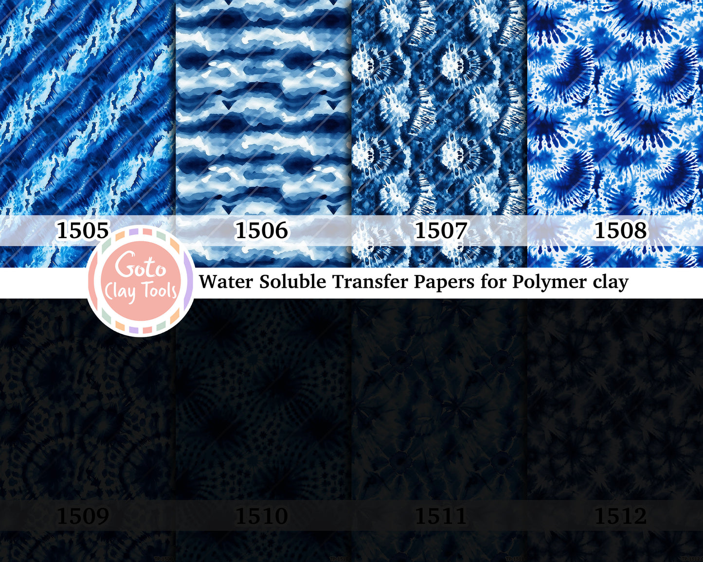 Water soluble Transfer paper for polymer clay, Navy blue tie dye, polymer clay image transfers, magic transfer paper