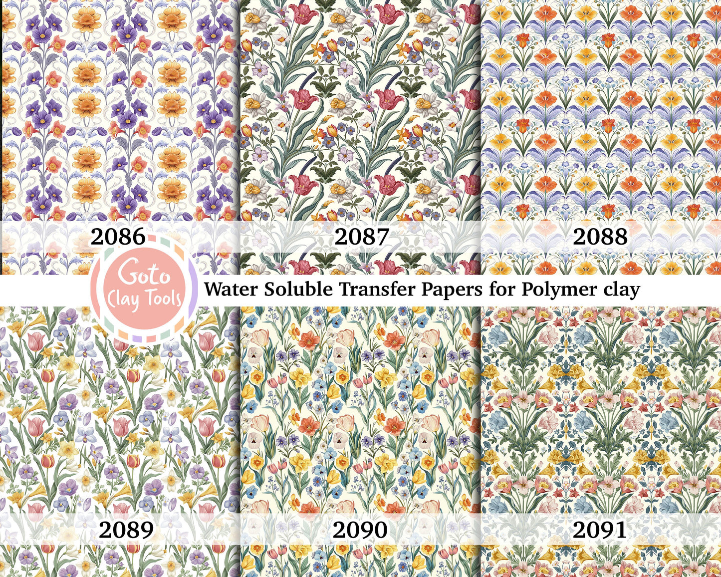 Floral Water soluble Transfer paper for polymer clay, Vintage watercolor flower, polymer clay image transfers, magic transfer paper
