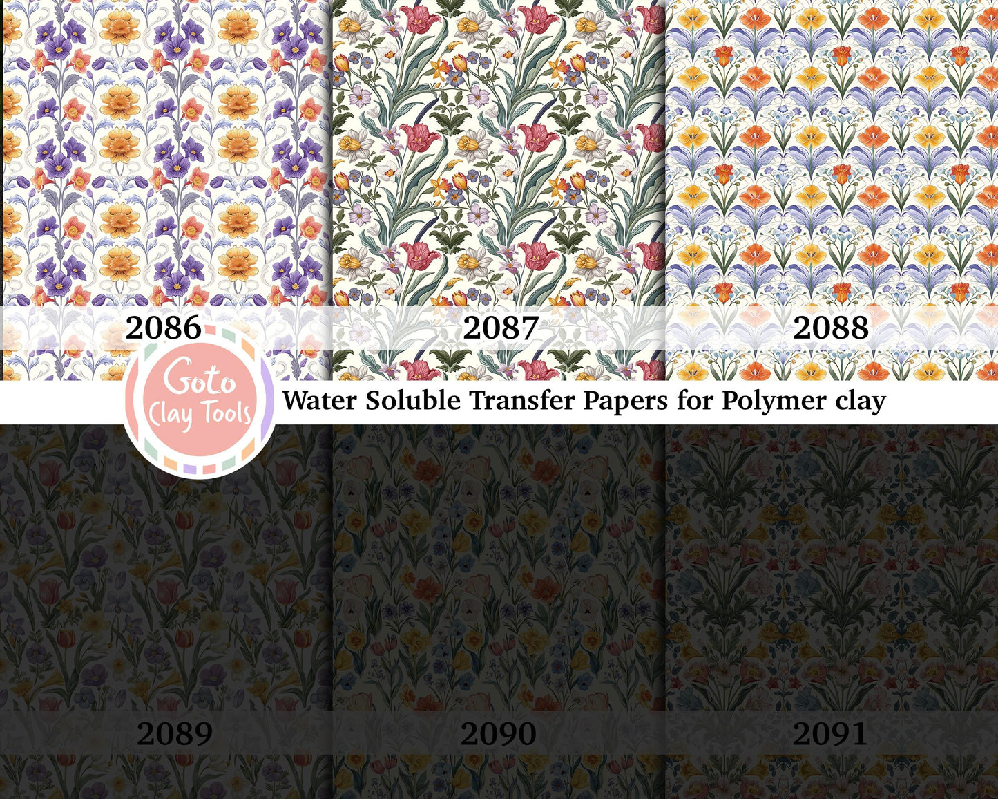Floral Water soluble Transfer paper for polymer clay, Vintage watercolor flower, polymer clay image transfers, magic transfer paper