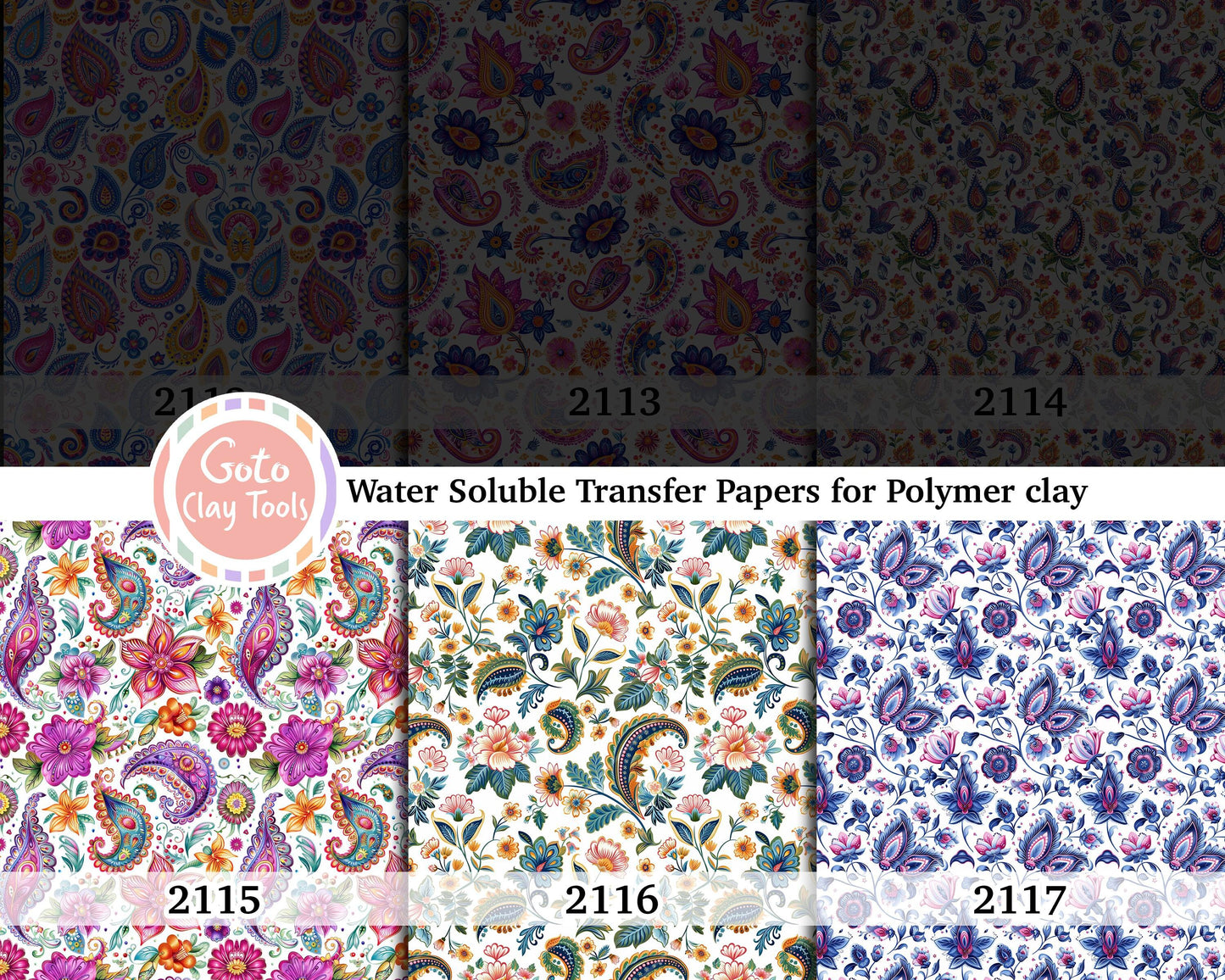 Water soluble Transfer paper for polymer clay, Colorful Paisley floral pattern, polymer clay image transfers, magic transfer paper