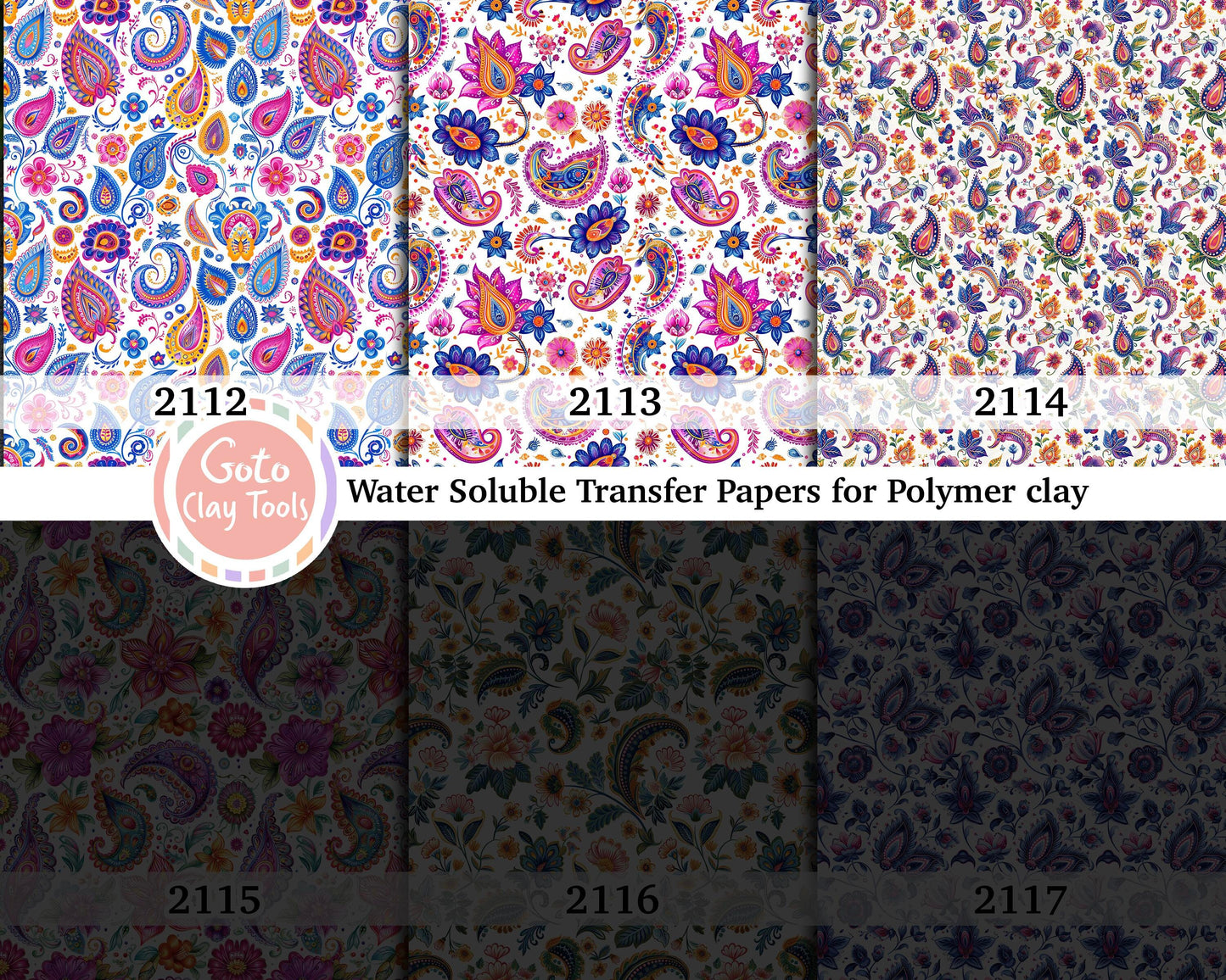Water soluble Transfer paper for polymer clay, Colorful Paisley floral pattern, polymer clay image transfers, magic transfer paper