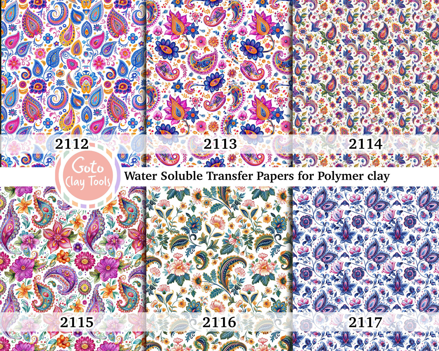 Paisley Floral Water Soluble Transfer Paper for Polymer Clay (4x5.5 in