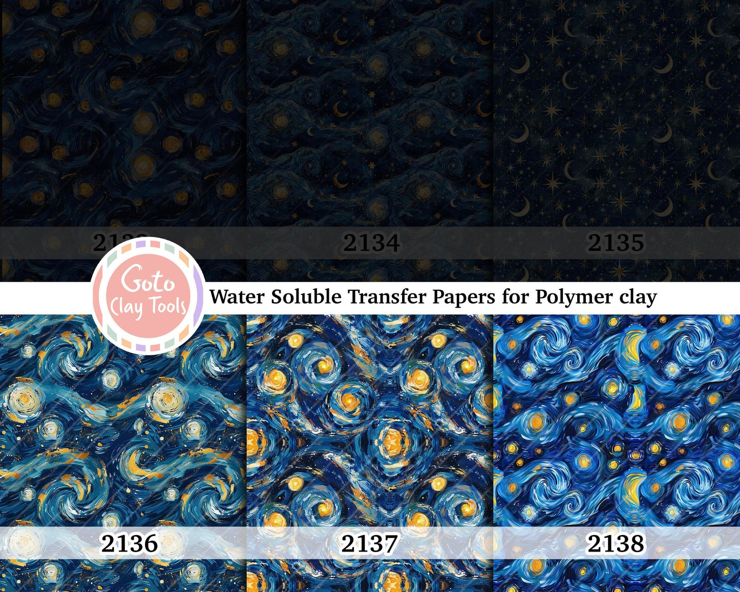 Water soluble Transfer paper for polymer clay, Stary night, polymer clay image transfers, magic transfer paper