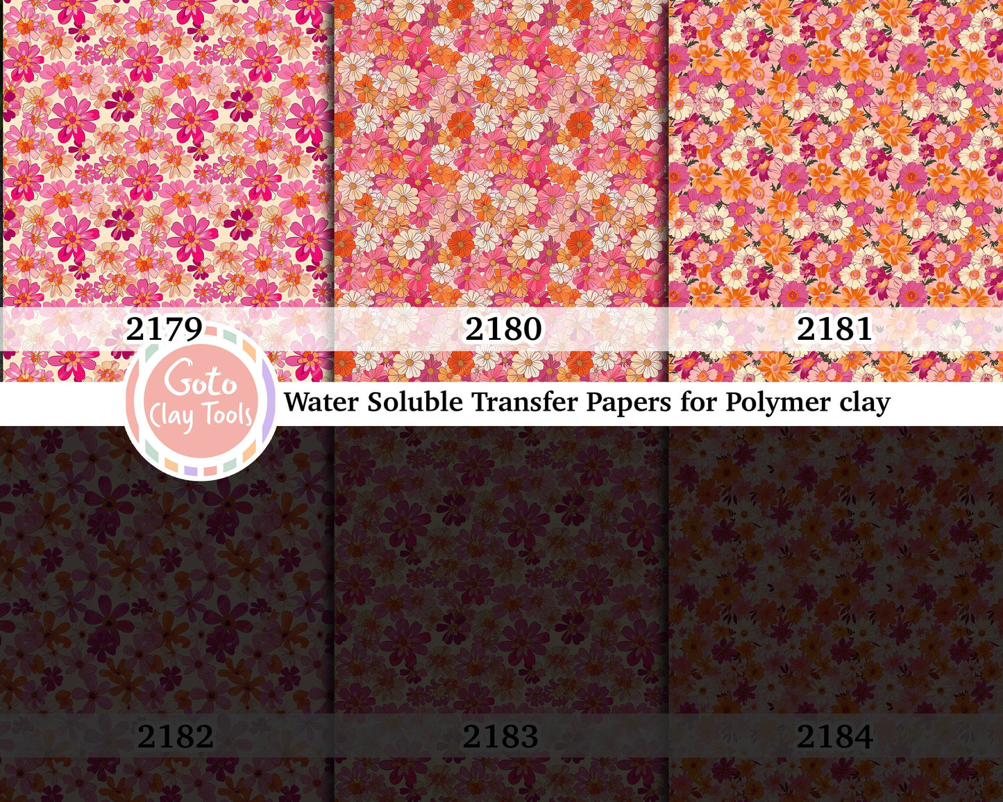 Water soluble Transfer paper for polymer clay, Orange and pink retro floral, polymer clay image transfers, magic transfer paper