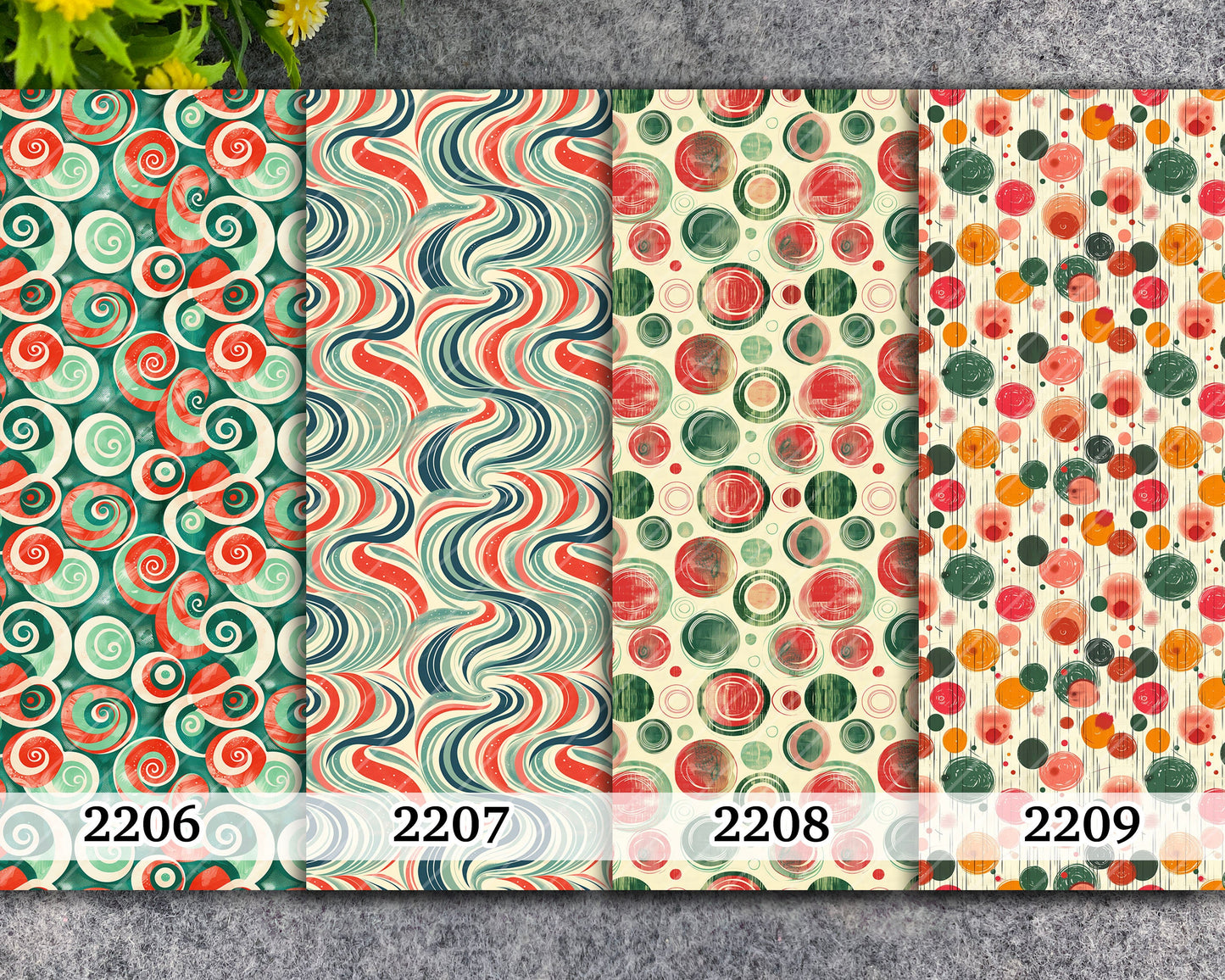 Water soluble Transfer paper for polymer clay, Abstract red and green circle and waves, polymer clay image transfers, magic transfer paper