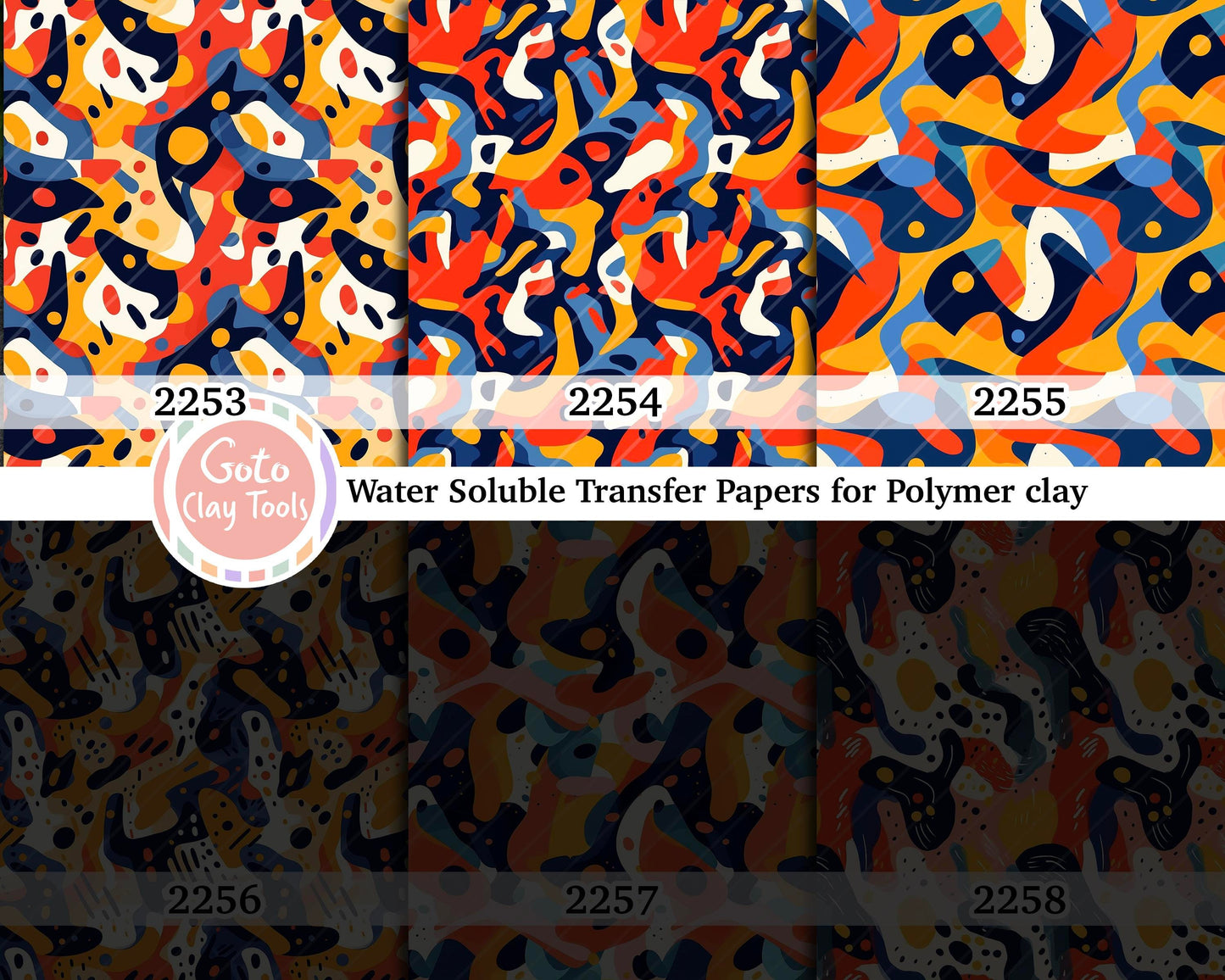 Water soluble Transfer paper for polymer clay, Colorful abstract pattern, polymer clay image transfers, magic transfer paper