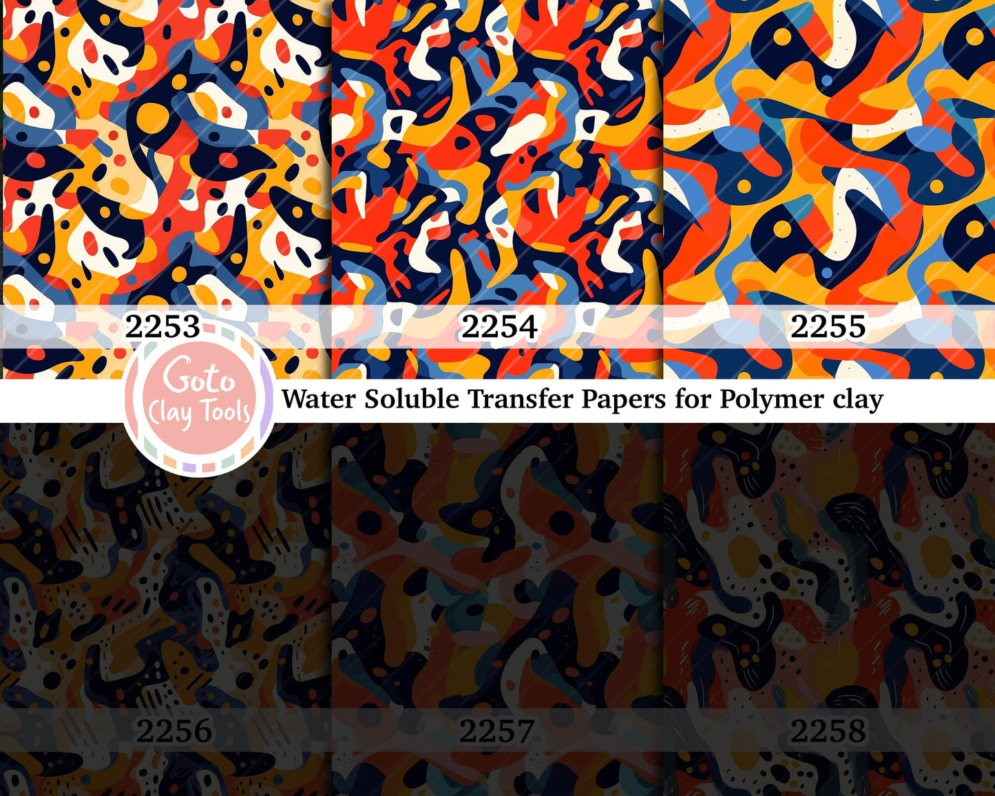 Water soluble Transfer paper for polymer clay, Colorful abstract pattern, polymer clay image transfers, magic transfer paper