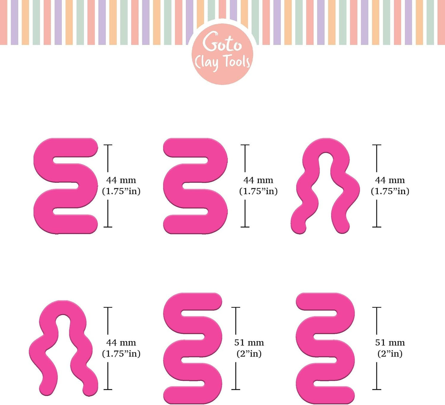 Organic Shape Curvy Clay Cutter, Polymer Clay Cutters for earring making, Set of 6 Cutters, 3 Mirrored Sets, 44 mm, CTCMB-3